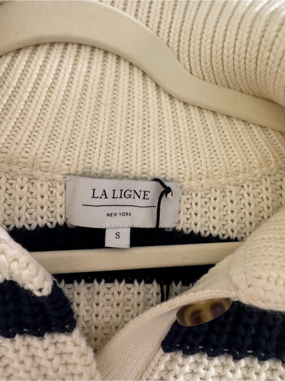 La Ligne Navy and Cream Striped Cowl-Neck Sweater - Picture 2 of 2